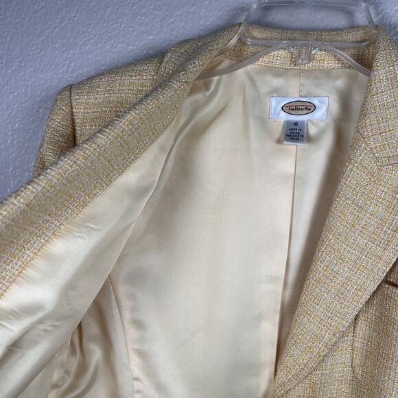 Talbots Women's Sz 10 Yellow Tweed Blazer Jacket 2 Button Long Sleeve Pockets - Picture 5 of 10